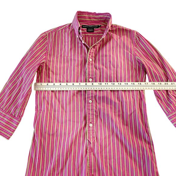 Ralph Lauren Sport Women's Size 4 Pink & Green Striped Button Down 3/4 Sleeve - Picture 6 of 10